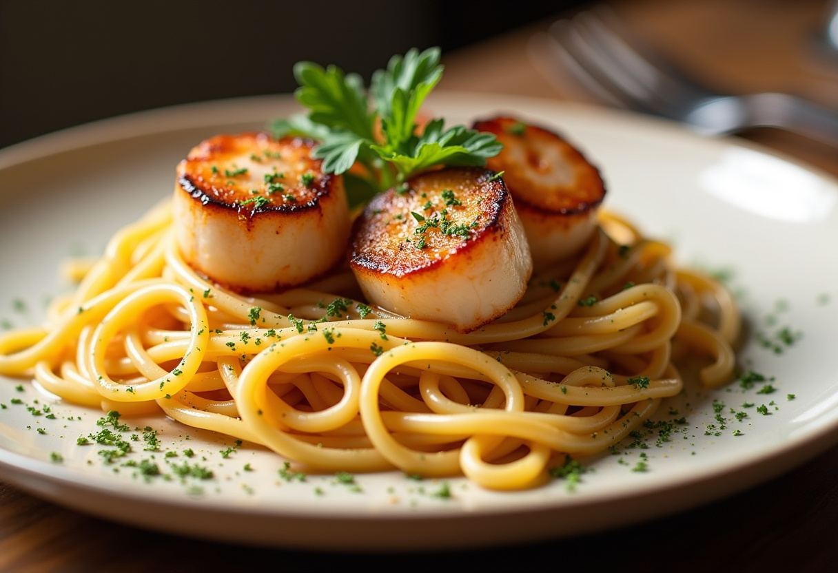 Creamy Tuscan Spaghetti with Jumbo Scallops