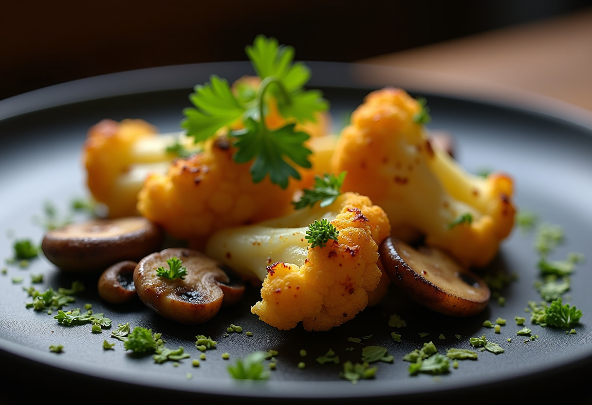 Garlicy Roasted Cauliflower & Mushrooms