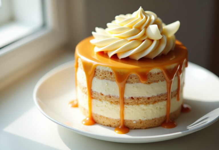 Vanilla Cream Cake with Quick Caramel Frosting
