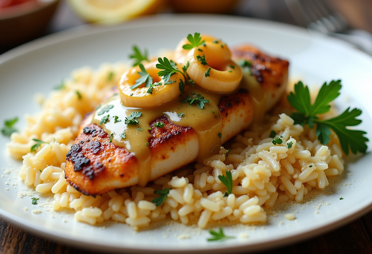 Chicken Scampi with Garlic Parmesan Rice