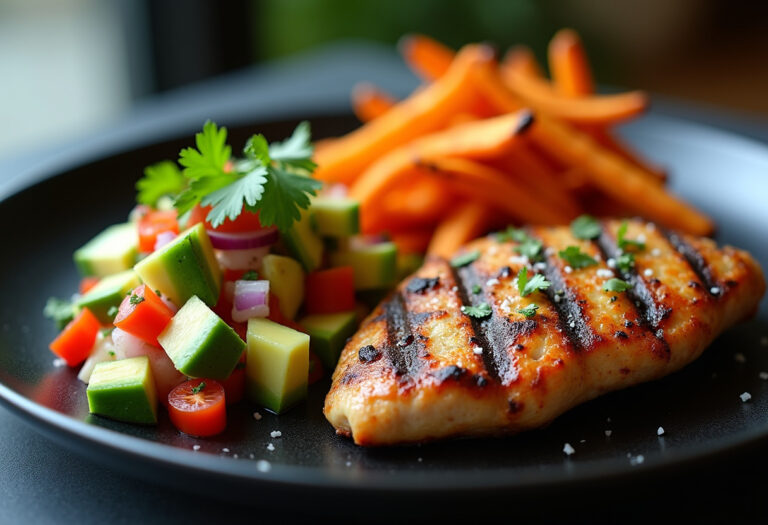 Chicken with Sweet Potato Fries & Avocado Salsa