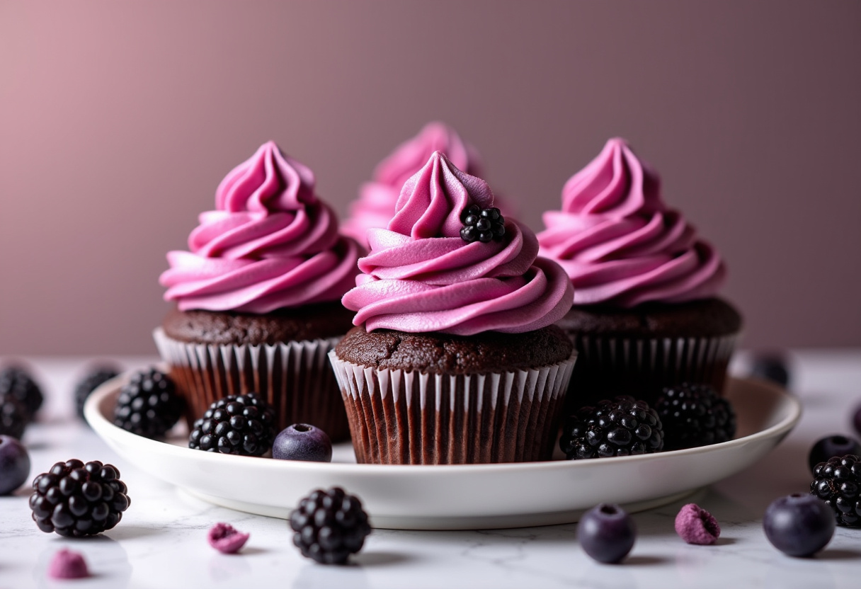 Chocolate Cupcakes with Blackberry Buttercream