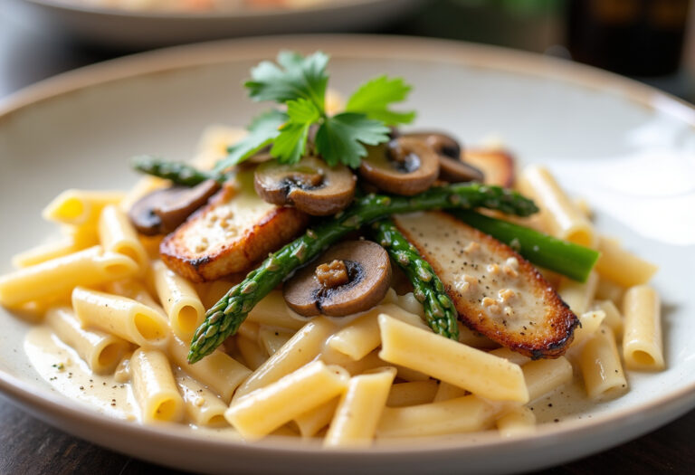 Creamy Mushroom and Asparagus Chicken Penne