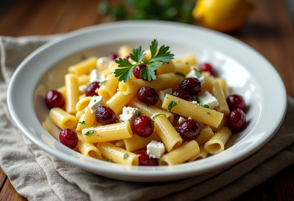 Feta & Cranberry Rigatoni Salad with Lemon Vinaigrette