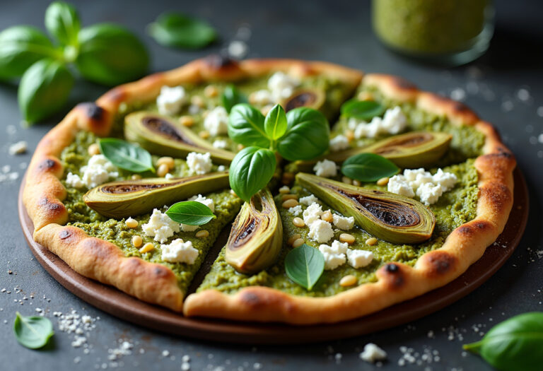Green Pizza with Pesto, Feta & Artichokes