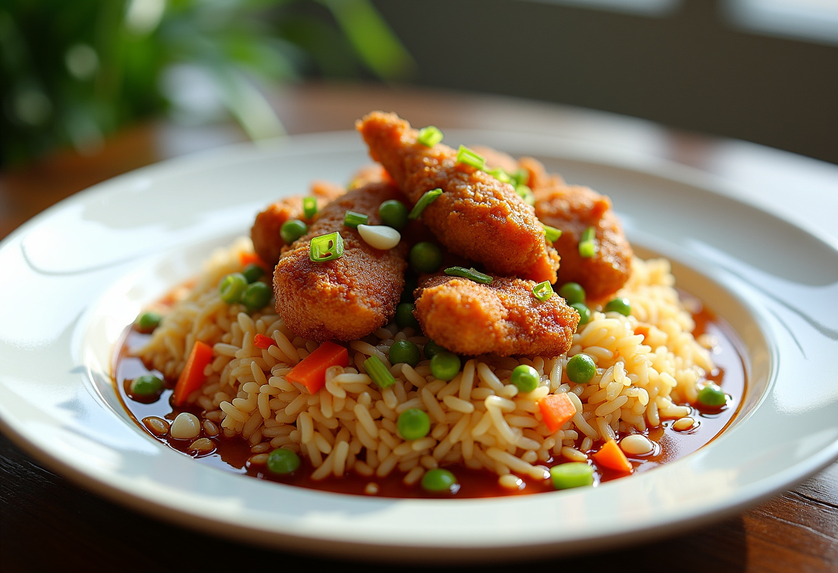 High Protein Crispy Garlic Chicken Fried Rice