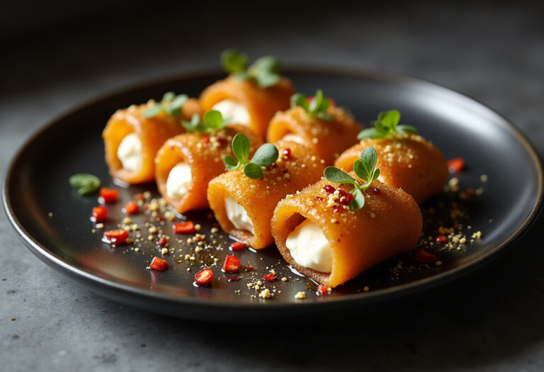 Oven Fried Feta Rolls with Chili Honey