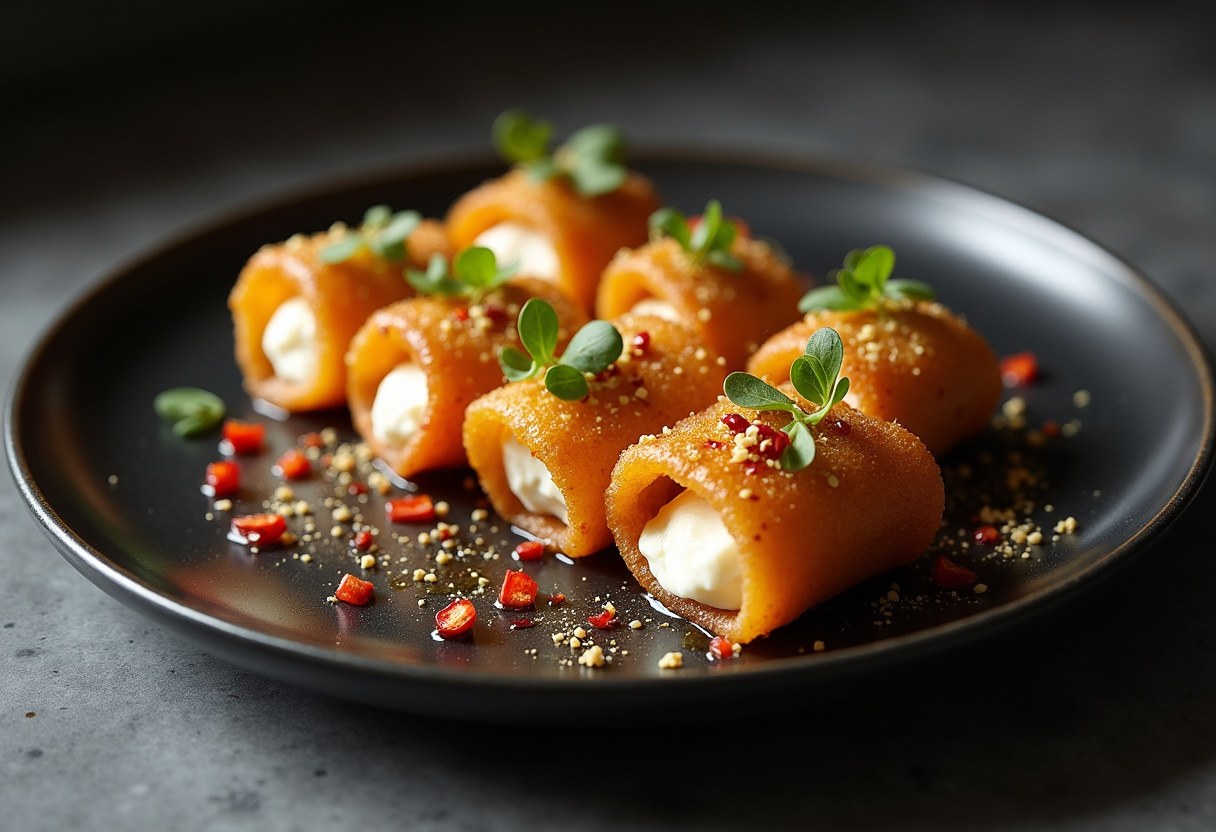 Oven Fried Feta Rolls with Chili Honey