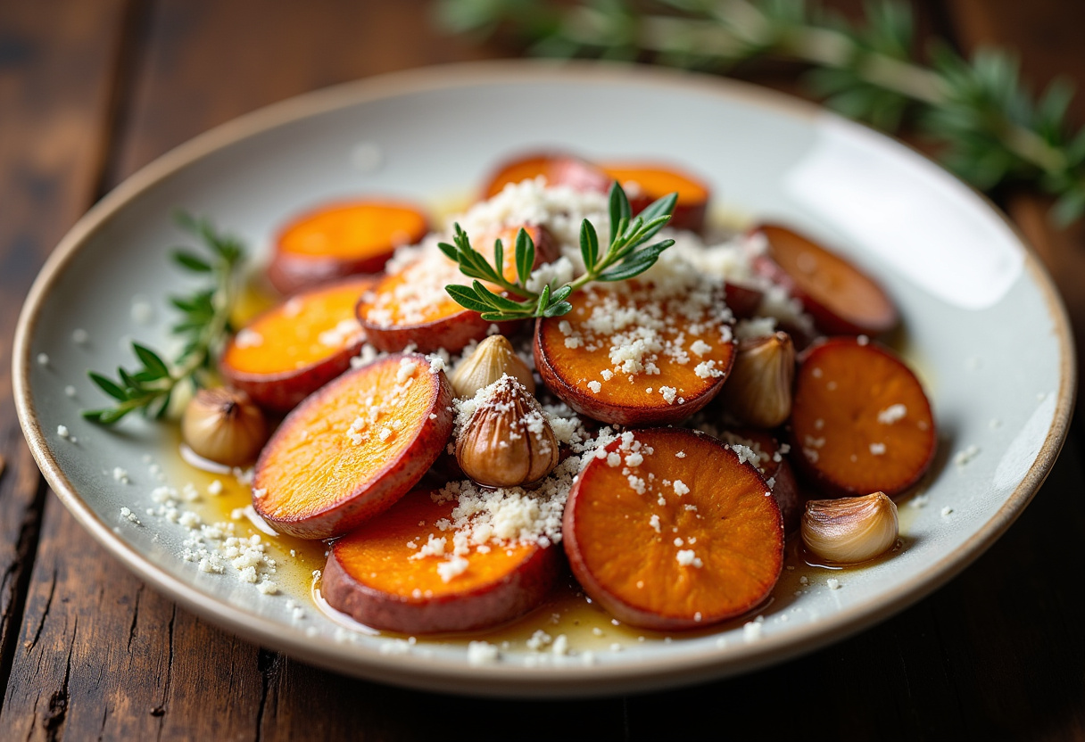 Roasted Sweet Potatoes with Garlic and Parmesan