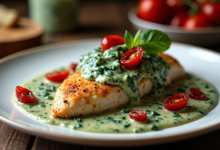 Smothered Baked Chicken with Creamed Spinach and Sun-Dried Tomatoes