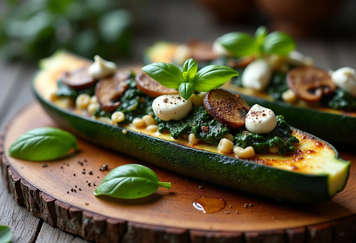 Spinach, Mushroom, and Ricotta Stuffed Zucchini