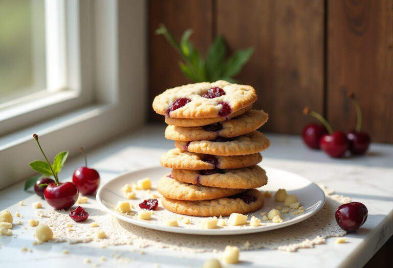 White Chocolate Cherry Shortbread Cookies