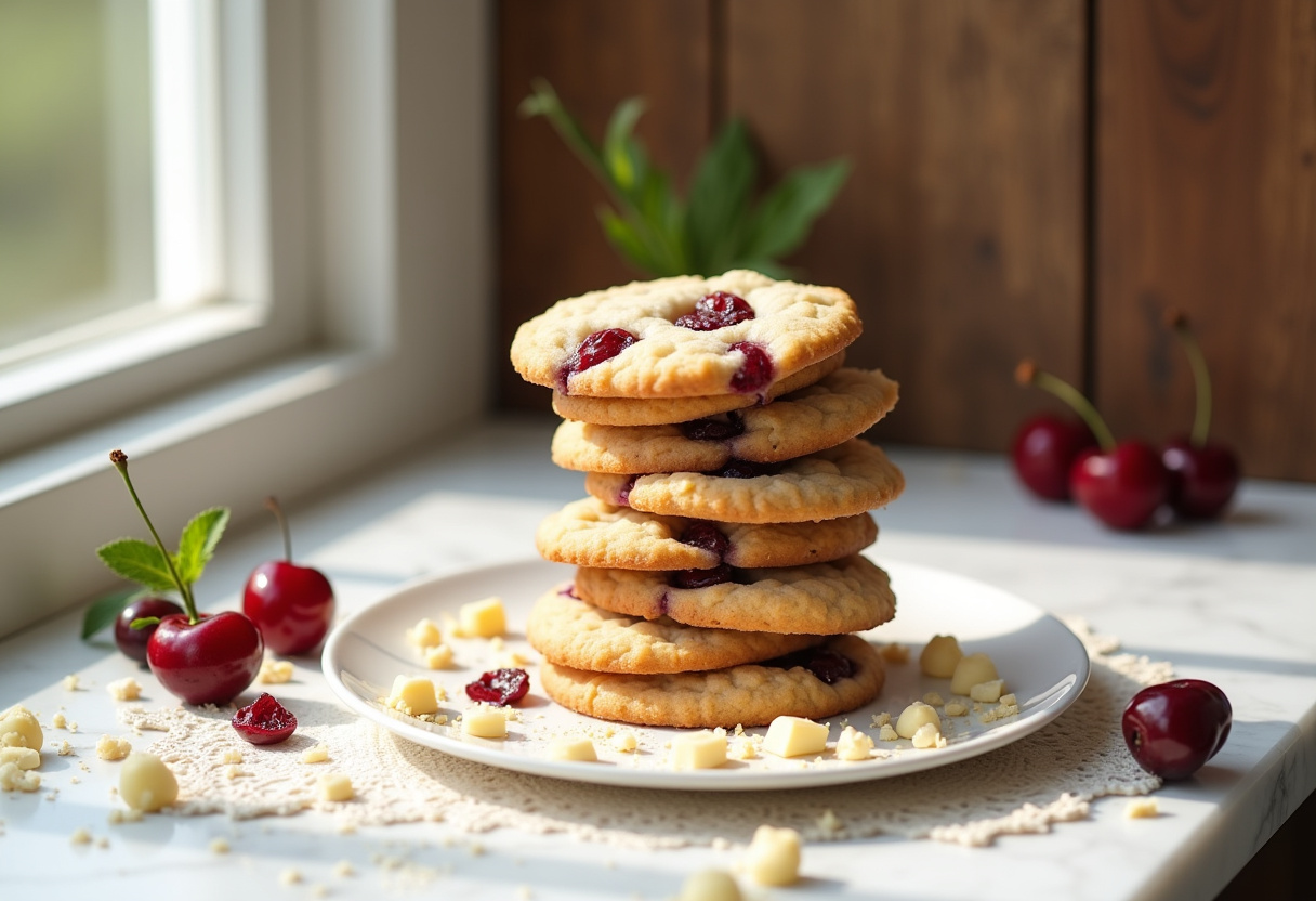 White Chocolate Cherry Shortbread Cookies