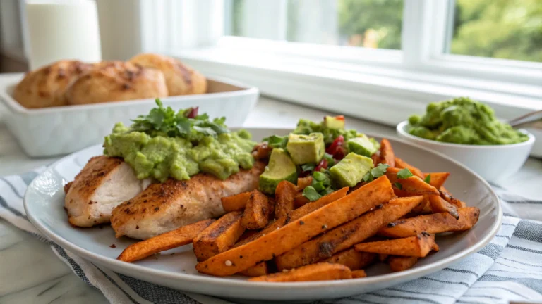 Chicken with Sweet Potato Fries and Avocado Salsa