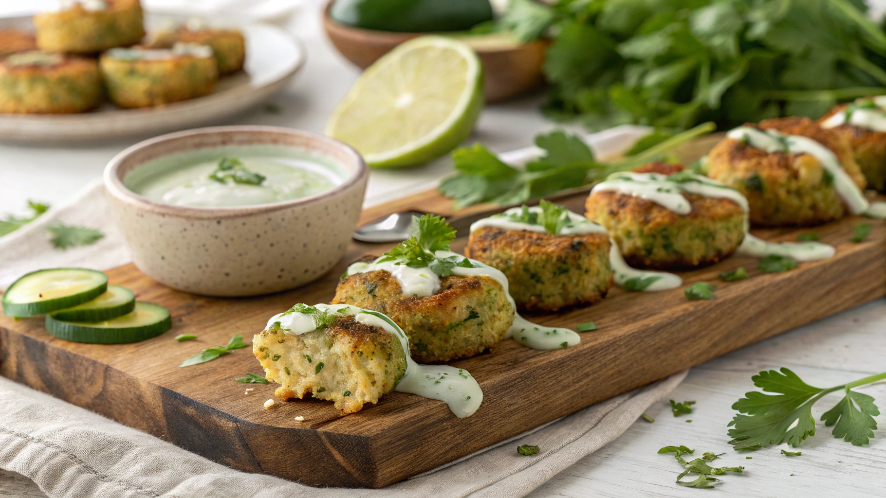 Chicken Zucchini Poppers with Creamy Cilantro Sauce
