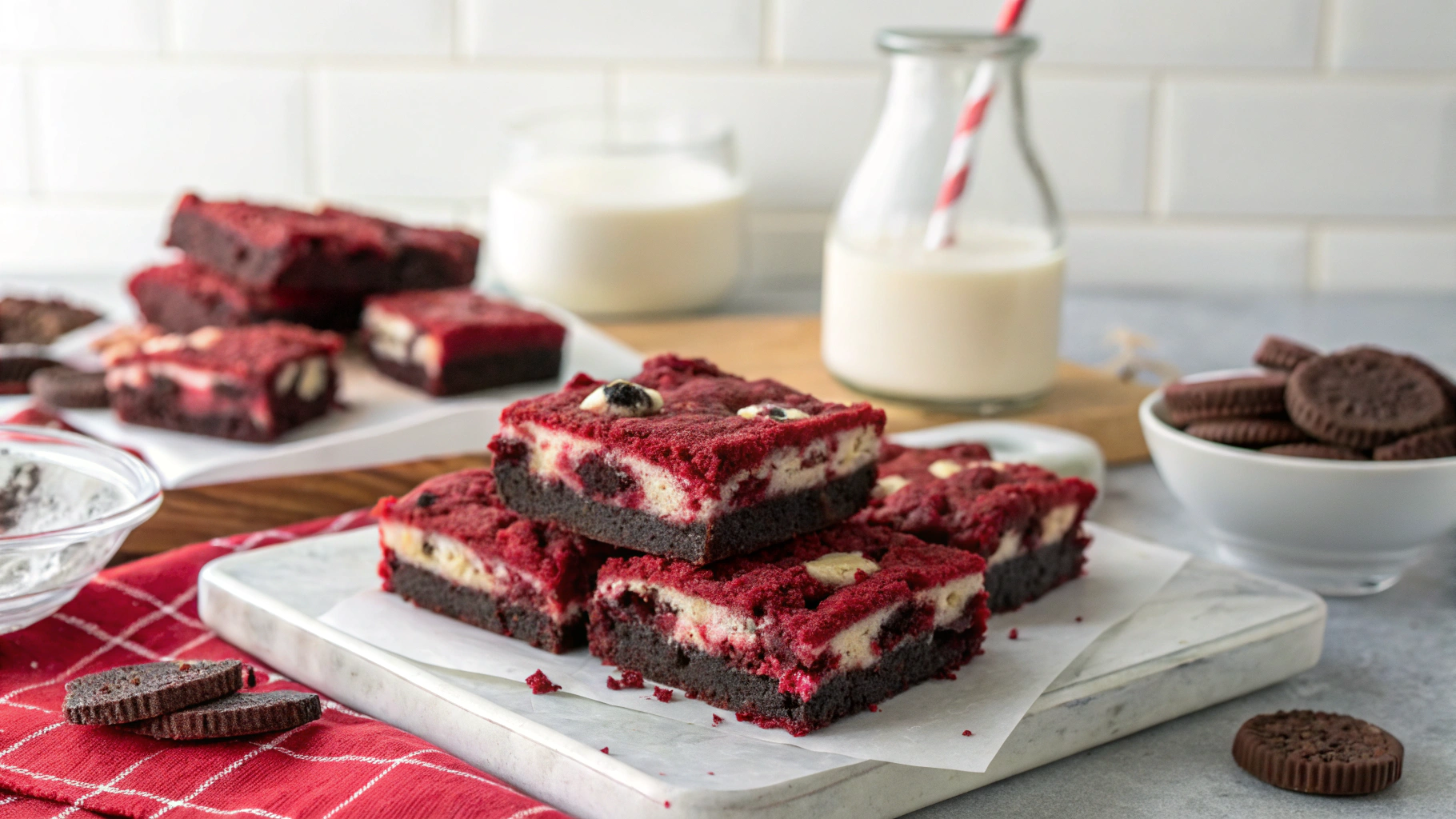 Cookies and Cream Red Velvet Brownies