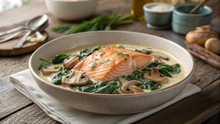 Creamy Salmon Florentine with Spinach and Mushrooms