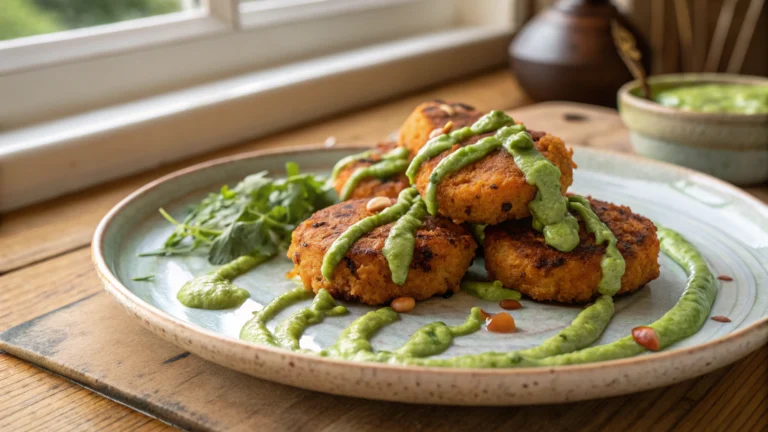 Crispy Chickpea and Sweet Potato Fritters with Avocado Sauce