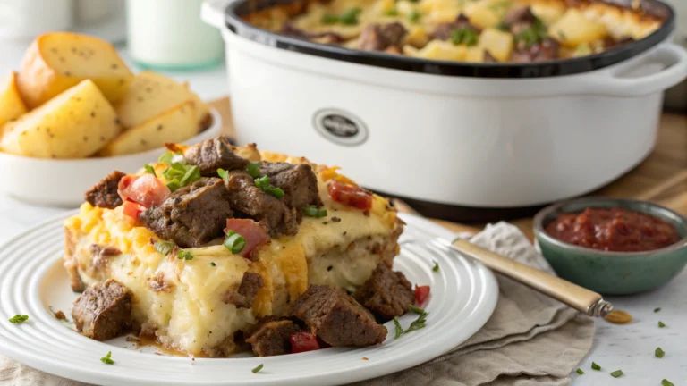 Crockpot Loaded Steak and Potato Bake