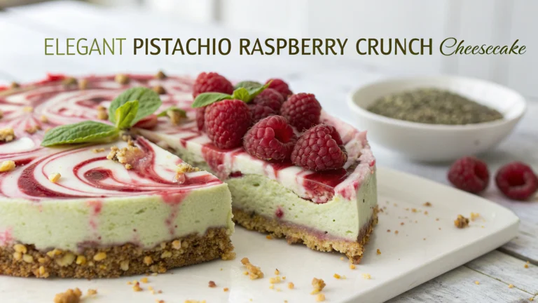 Elegant Pistachio Raspberry Crunch Cheesecake