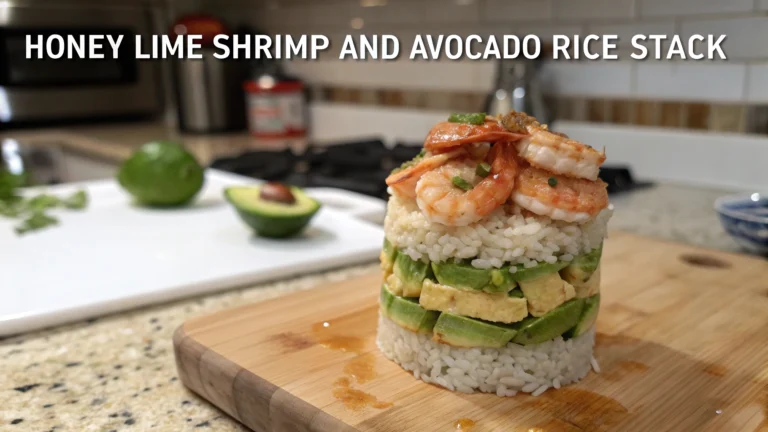 Honey Lime Shrimp and Avocado Rice Stack