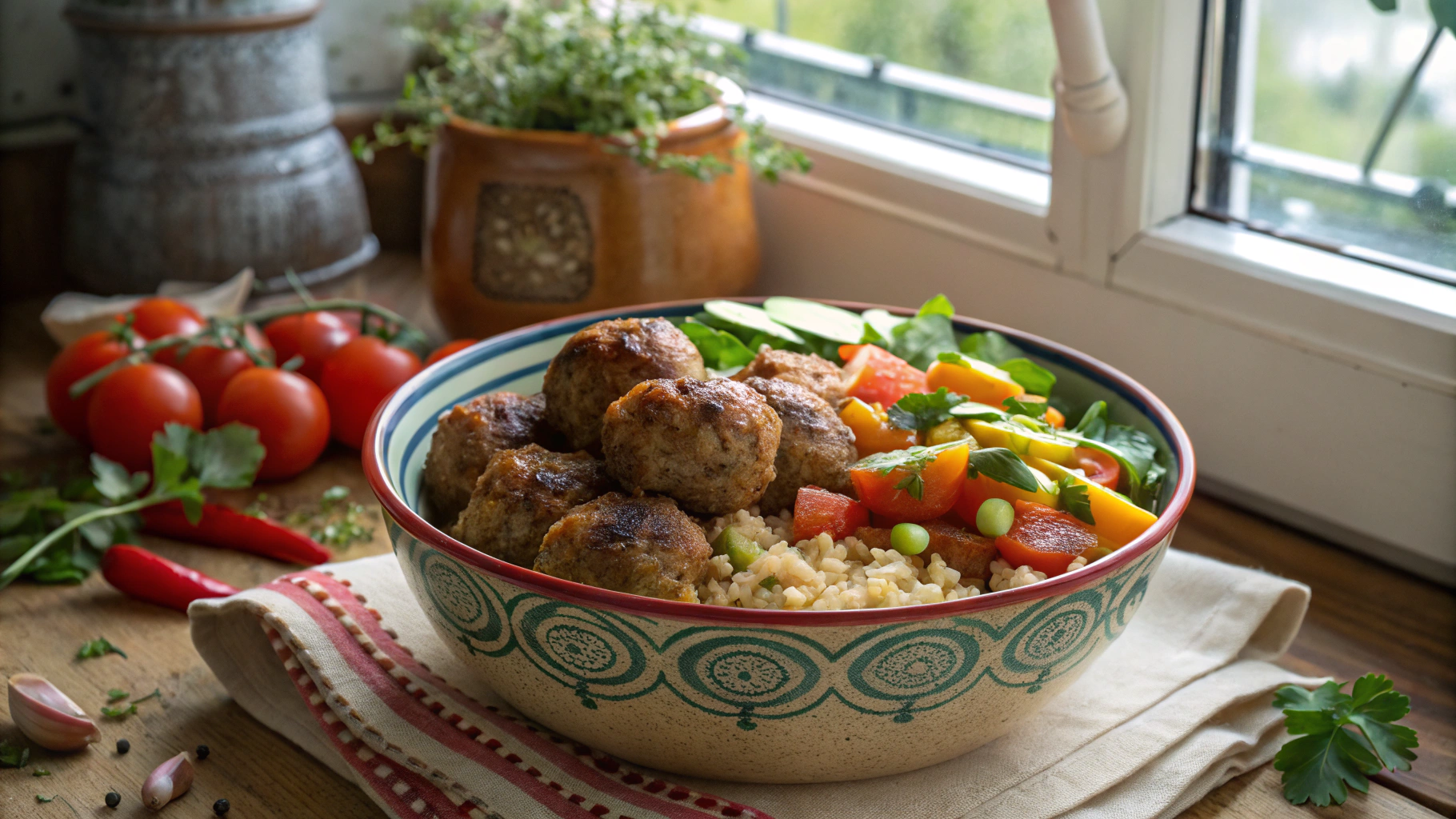 Mediterranean Bowl with Ground Turkey Meatballs