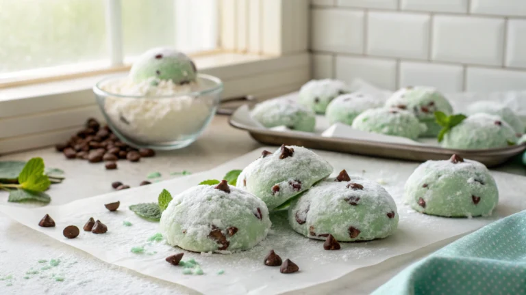 Mint Chocolate Chip Snowball Cookies