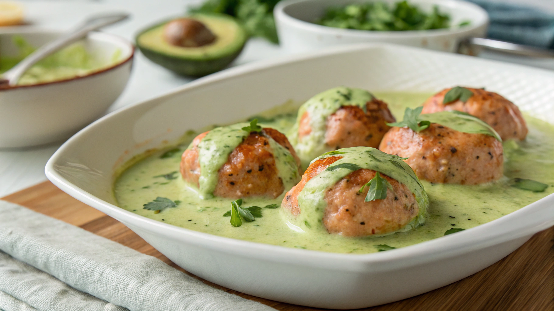 Salmon Balls with Creamy Avocado Sauce