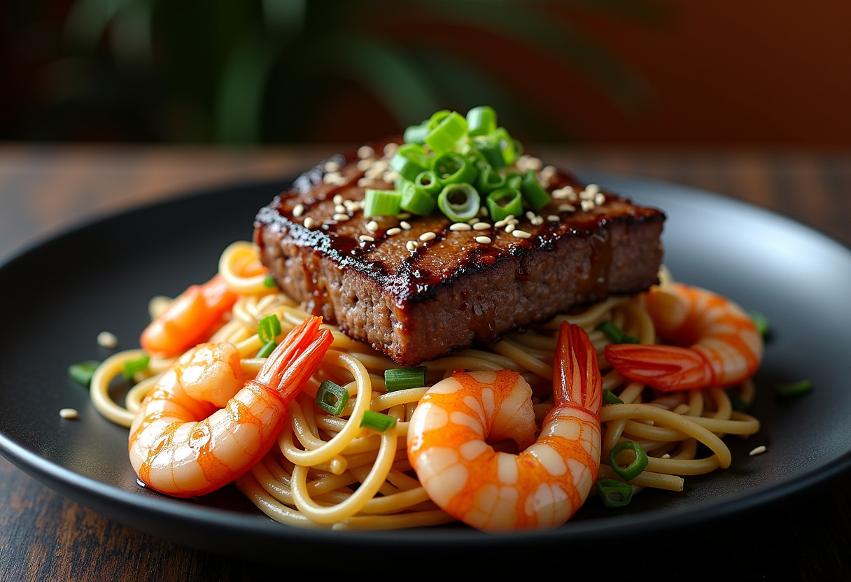 Shrimp Teriyaki Steak Noodles