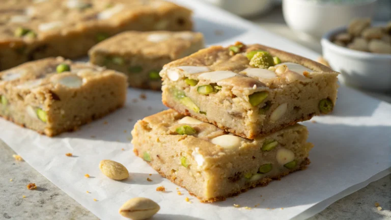 White Chocolate and Pistachio Blondies