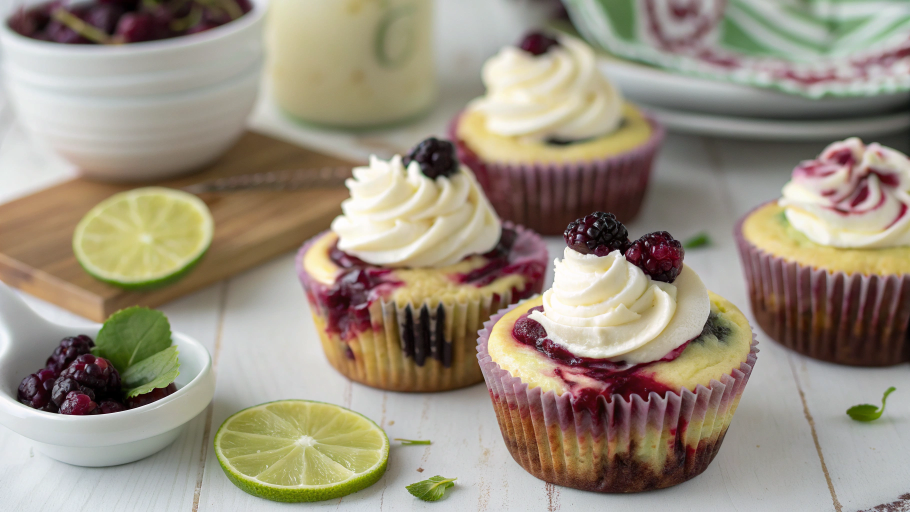 Decadent Blackberry Lime Cheesecake Cupcakes