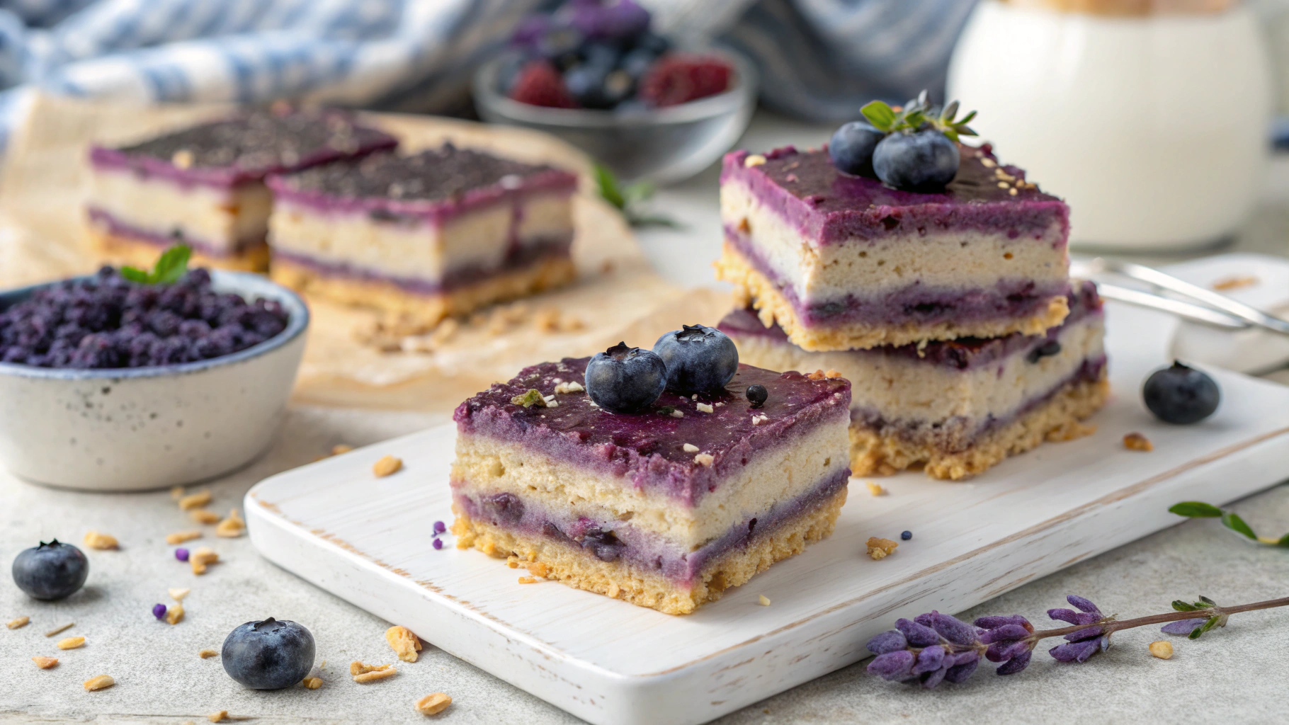 Lavender and Blueberry Cheesecake Bars