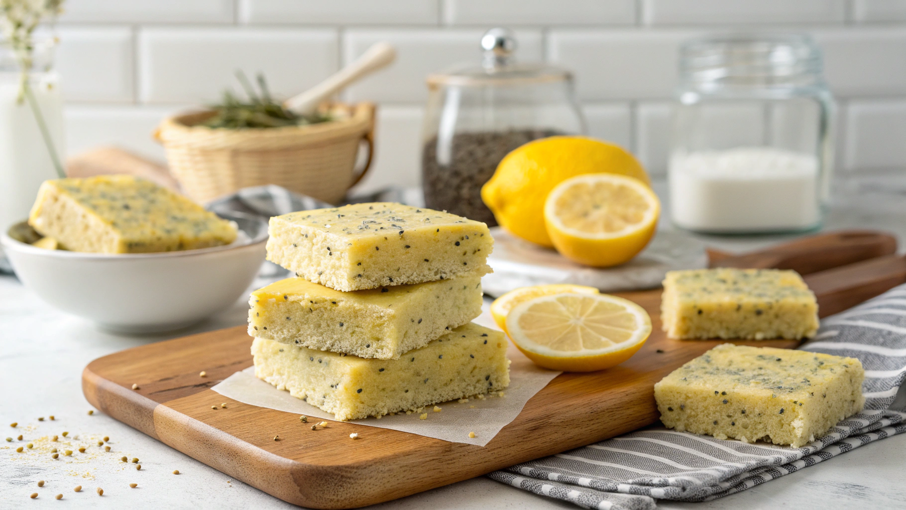 Low Sugar Lemon Poppy Seed Greek Yogurt Bars