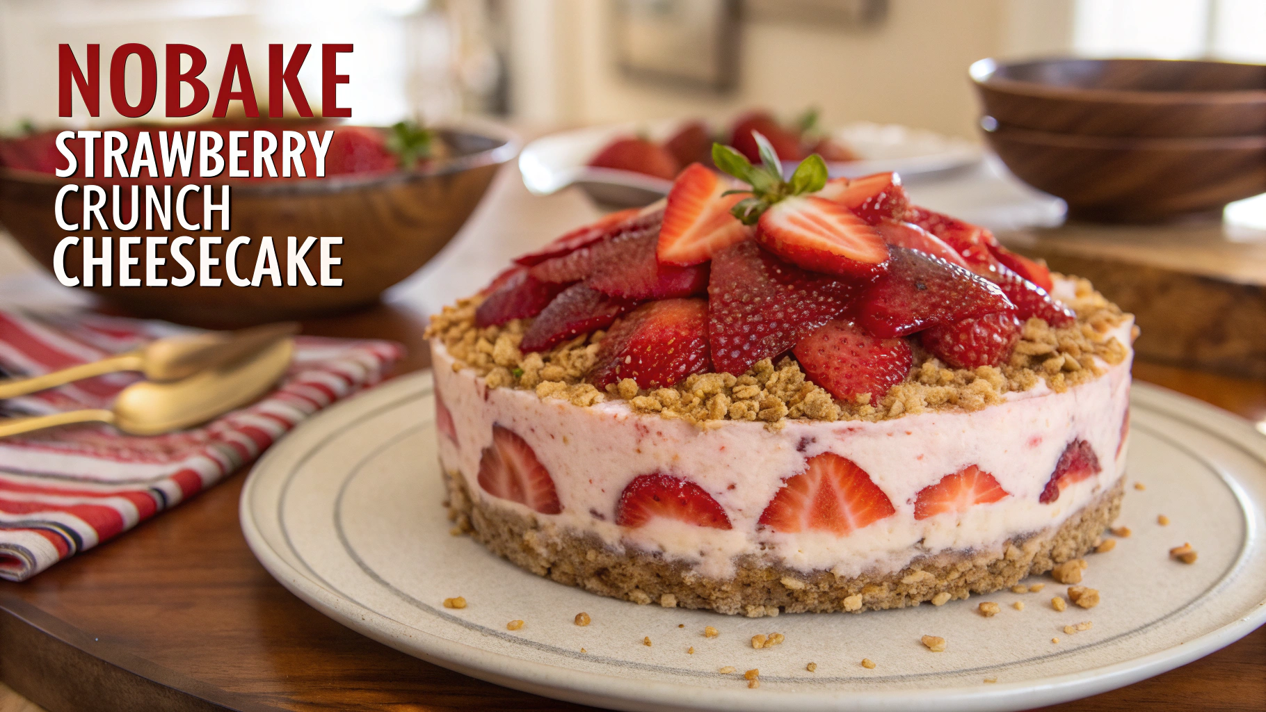 NoBake Strawberry Crunch Cheesecake