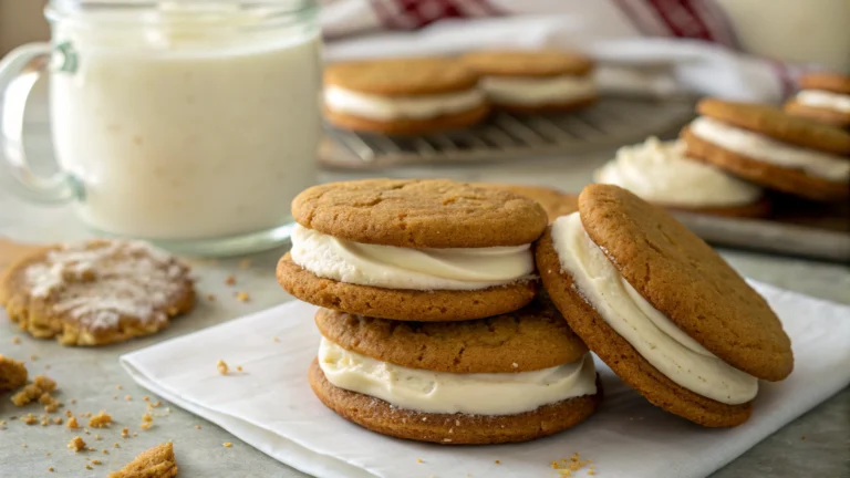 Ginger Molasses Sandwich Cookies with Eggnog Frosting