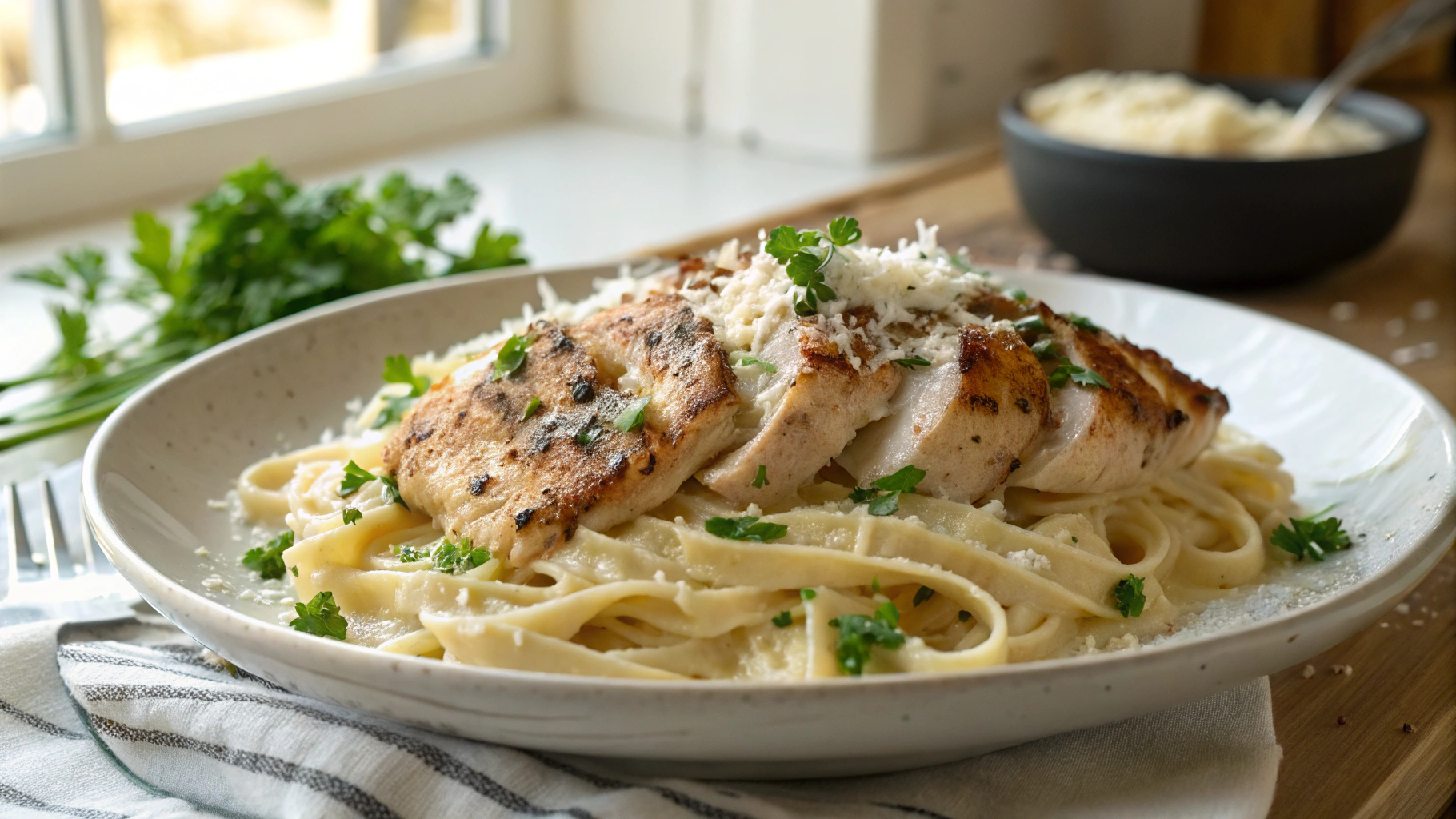 Healthy Garlic Parmesan Chicken Pasta