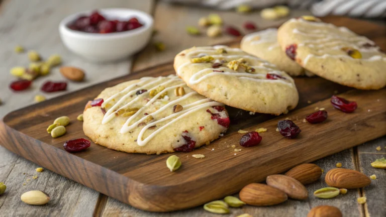 White Chocolate Drizzled CranberryPistachio Shortbread Cookies