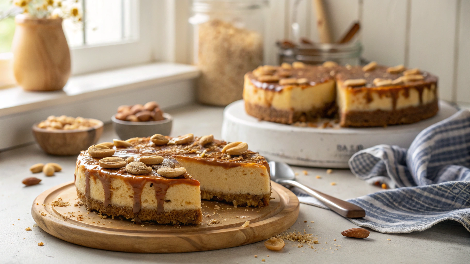 Banana Caramel Peanut Butter Cheesecake