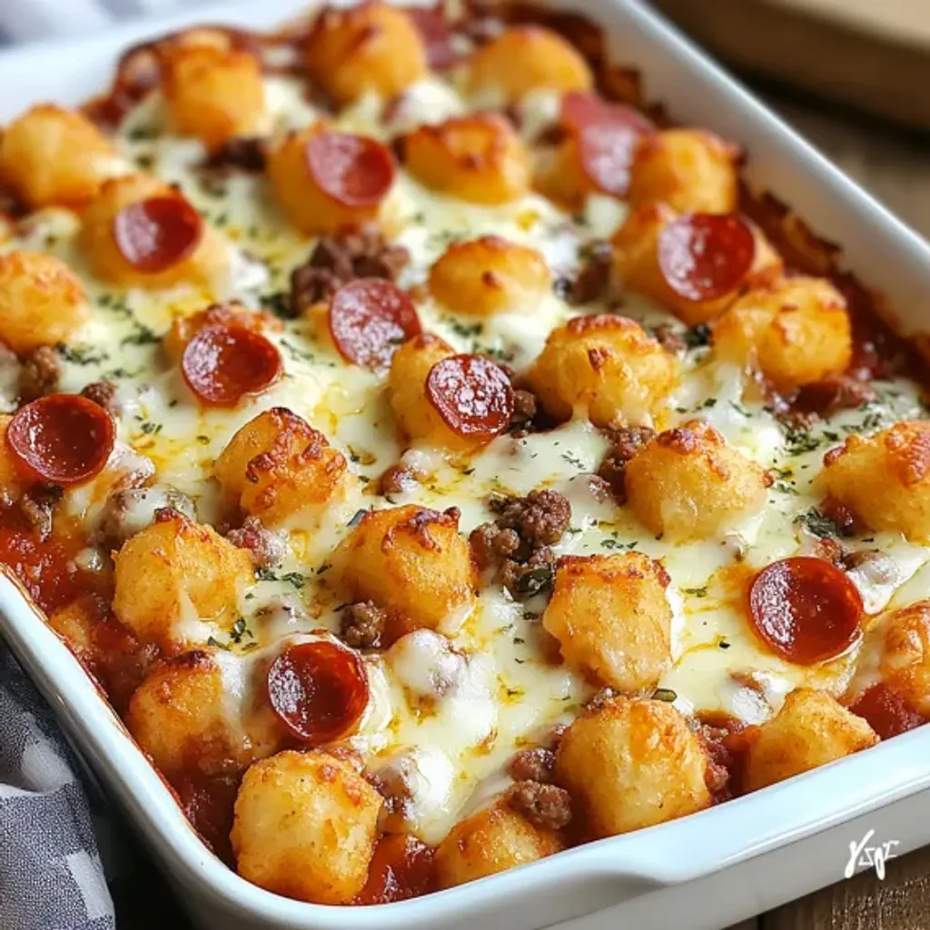 Cheesy Tater Tot Pizza Bake