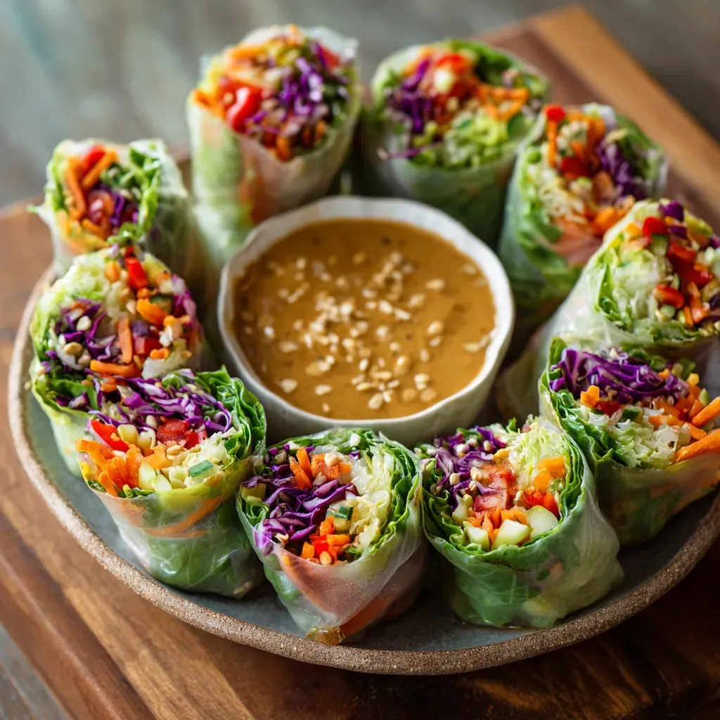 Crunchy Vegetable Spring Rolls with Peanut Dipping Sauce
