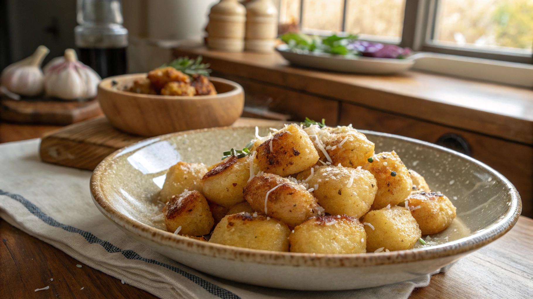 Garlic Butter Parmesan Fried Gnocchi