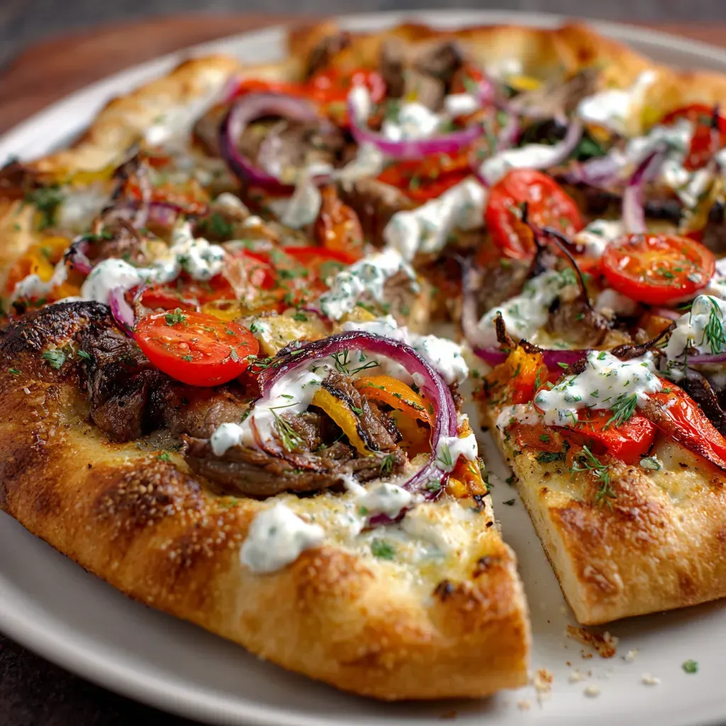 Mouthwatering Gyro Pizza Recipe with Tzatziki Drizzle