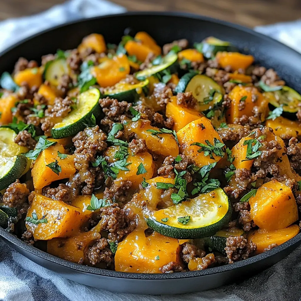 Savory Ground Beef Zucchini Sweet Potato Skillet
